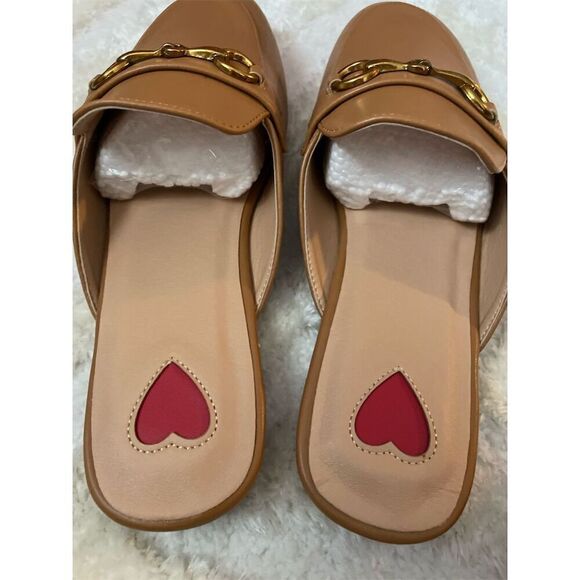 Women's Brown Leather Slip-On Mules Size 7.5 w/ Buckle & Heart Accent - Picture 6 of 8